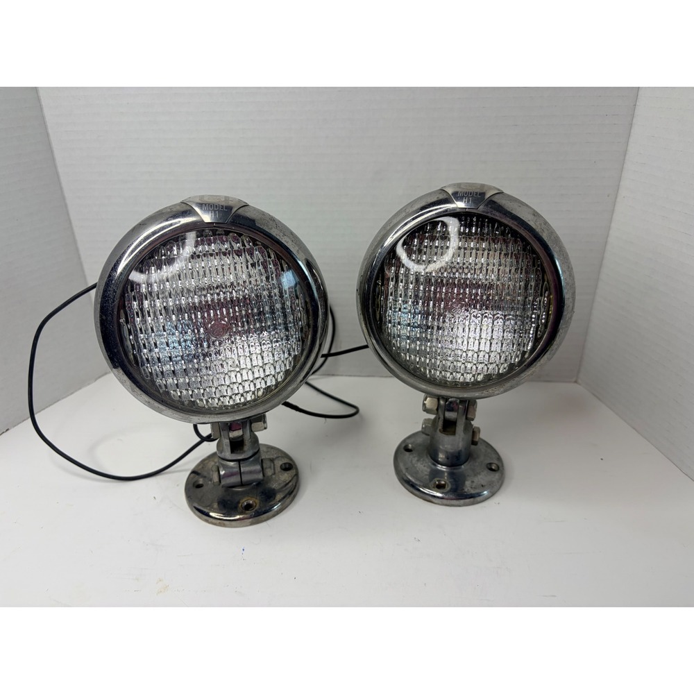 Unity Mfg Co Model H1 Vintage Chrome Deck Lights Pair GE Sealed Beam Spotlights
